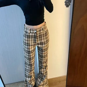 Y2K Aesthetic Plaid Flare Trousers - Japanese Streetwear Retro Style