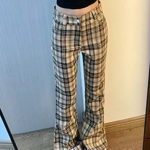 Y2K Aesthetic Plaid Flare Trousers - Japanese Streetwear Retro Style