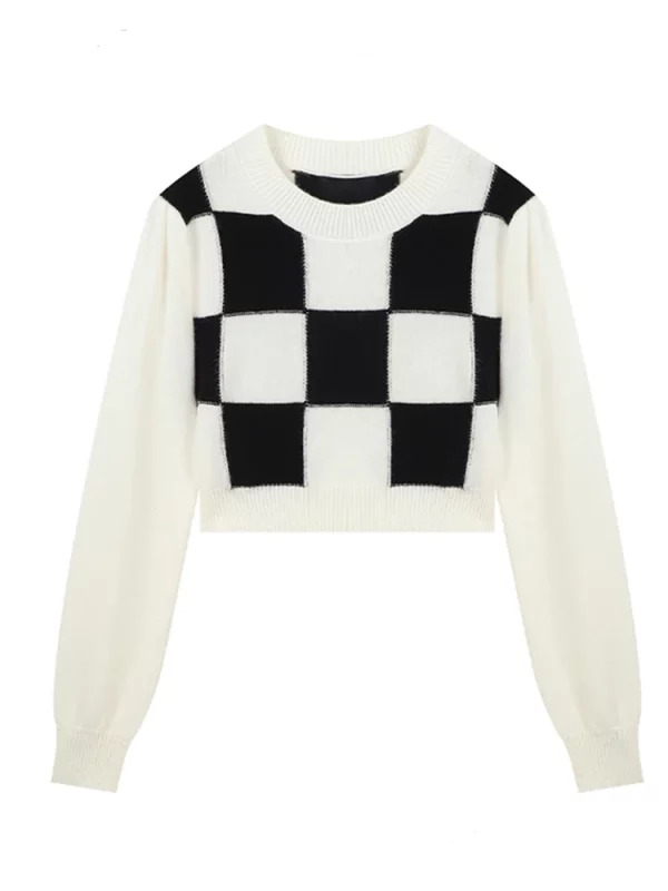 Y2K Aesthetic Plaid Jumper: Vintage Cropped Sweater for Women