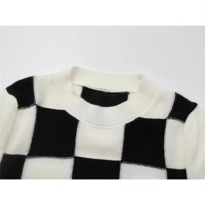 Y2K Aesthetic Plaid Jumper: Vintage Cropped Sweater for Women