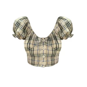 Y2K Aesthetic Plaid Shirt: French Vintage Summer Women's Short Sleeve Blouse