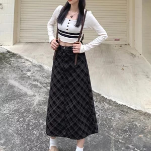 Y2K Aesthetic Plaid Skirt - Preppy Style High Waist Midi for Women