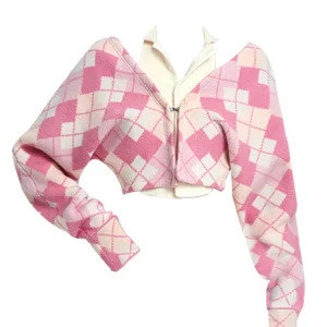 Y2K Aesthetic Plaid Two-Piece Set: Cardigan + Gyaru Vest - Autumn/Winter Korean Fashion