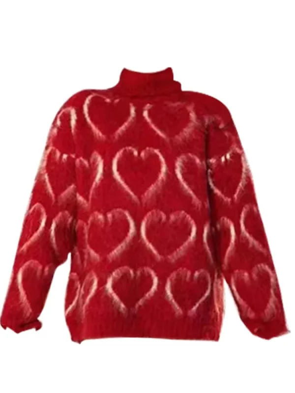 Y2K Aesthetic Red Turtleneck Sweater - Oversized Knitwear for Women