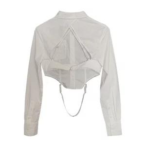 Y2K Aesthetic Streetwear Backless Shirts: Long Sleeve Solid Color Blouses - Gyaru Korean Coquette Crop