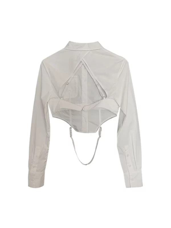 Y2K Aesthetic Streetwear Backless Shirts: Long Sleeve Solid Color Blouses - Gyaru Korean Coquette Crop