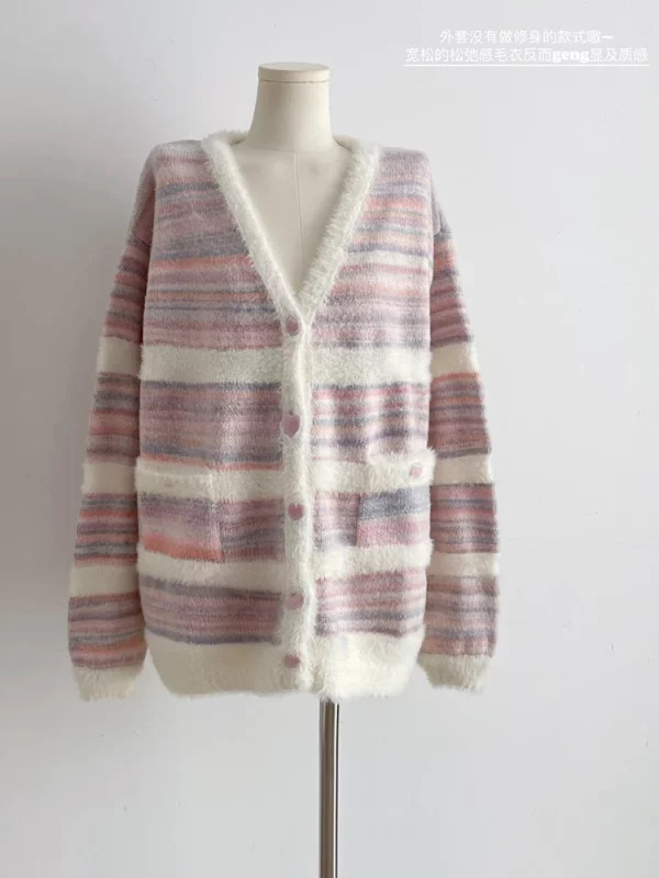 Y2K Aesthetic Striped Cardigan Sweater - Vintage Korean Style