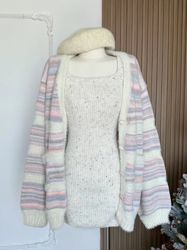 Y2K Aesthetic Striped Cardigan Sweater - Vintage Korean Style