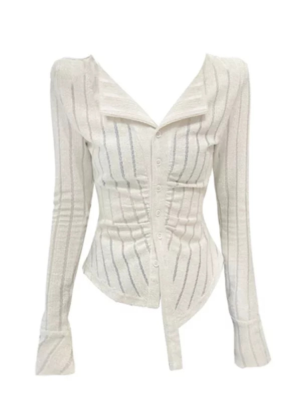 Y2K Aesthetic Striped Cardigan: Vintage Korean Fashion Cropped Top with Single-Breasted Knitwear Design