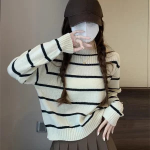 Y2K Aesthetic Striped Jumper - Vintage Korean Fashion for Women