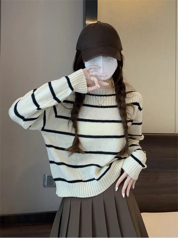 Y2K Aesthetic Striped Jumper - Vintage Korean Fashion for Women