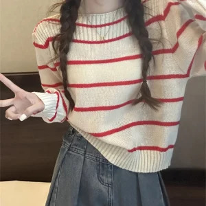 Y2K Aesthetic Striped Jumper - Vintage Korean Fashion for Women