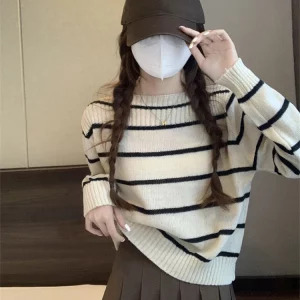 Y2K Aesthetic Striped Jumper - Vintage Korean Fashion for Women