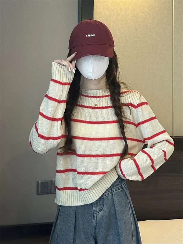 Y2K Aesthetic Striped Jumper - Vintage Korean Fashion for Women