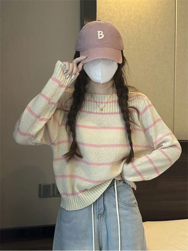 Y2K Aesthetic Striped Jumper - Vintage Korean Fashion for Women