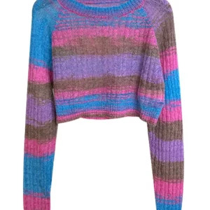 Y2K Aesthetic Striped Jumper: Vintage Cropped Sweater for Women