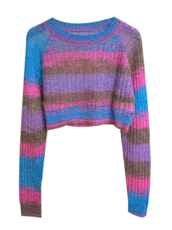 Y2K Aesthetic Striped Jumper: Vintage Cropped Sweater for Women