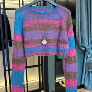 Y2K Aesthetic Striped Jumper: Vintage Cropped Sweater for Women