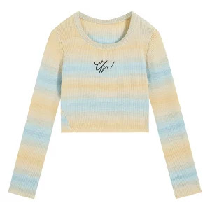 Y2K Aesthetic Striped O-Neck Jumper - Embroidered Long Sleeve Cropped Sweater