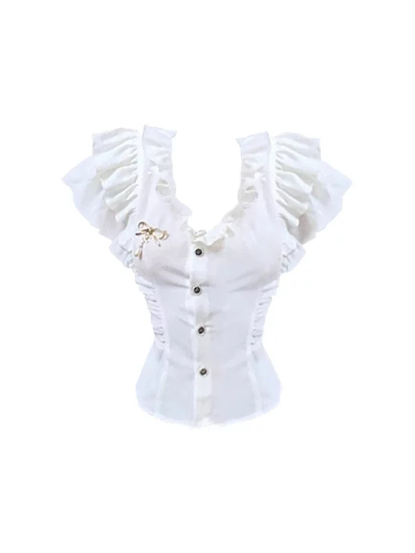 Y2K Aesthetic Summer Women's Vintage Crop Top - French Mori Girl Style Blouse