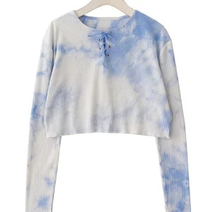 Y2K Aesthetic Tie Dye Crop Top - Vintage Harajuku Style with Lace-Up Detail