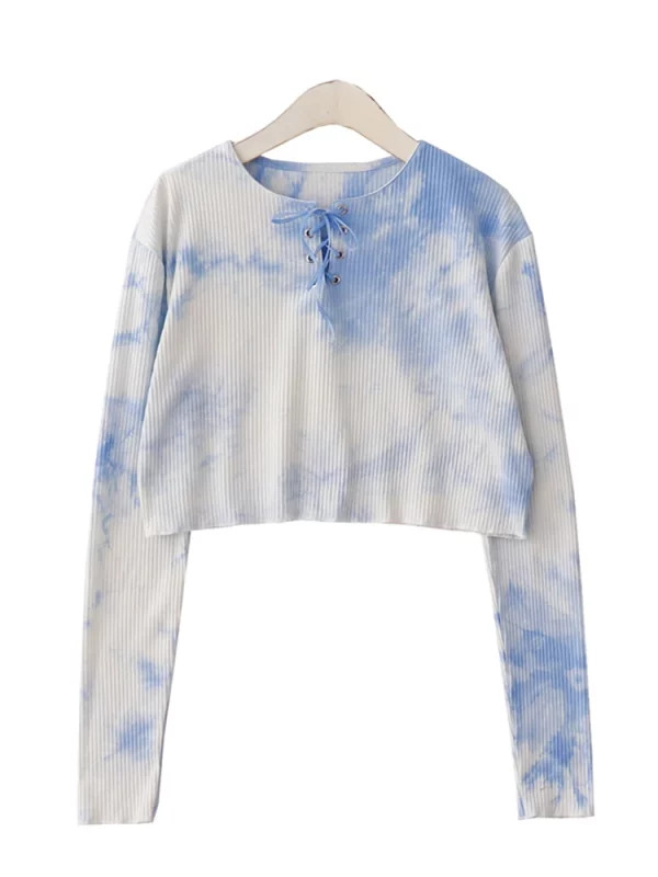 Y2K Aesthetic Tie Dye Crop Top - Vintage Harajuku Style with Lace-Up Detail