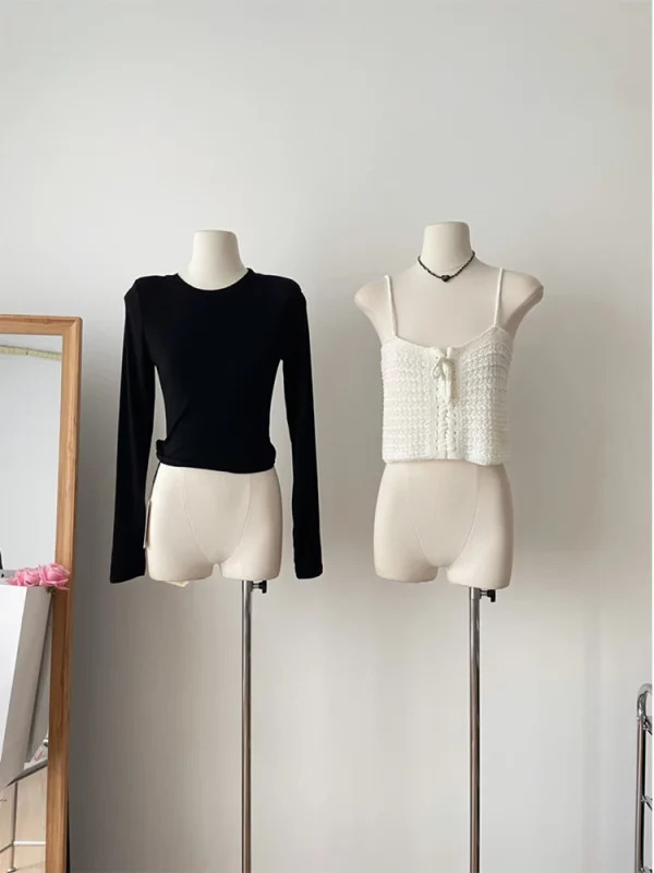 Y2K Aesthetic Two-Piece Set: Crop Top & Knit Camisole - Vintage Korean Fashion