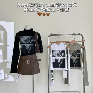 Y2K Aesthetic Two-Piece Set: Long Sleeve Graphic T-Shirt & Tank Top - Harajuku Chic Design