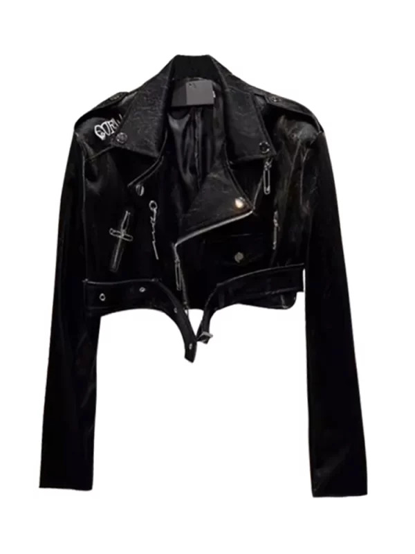 Y2K Aesthetic Vintage Cropped Leather Racer Jacket - Autumn Winter Outwear