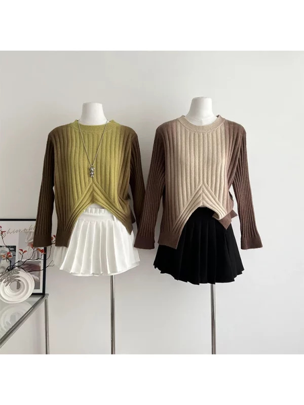 Y2K Aesthetic Vintage Gradient Harajuku Sweater - Long Sleeve Knitwear