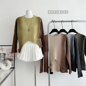 Y2K Aesthetic Vintage Gradient Harajuku Sweater - Long Sleeve Knitwear