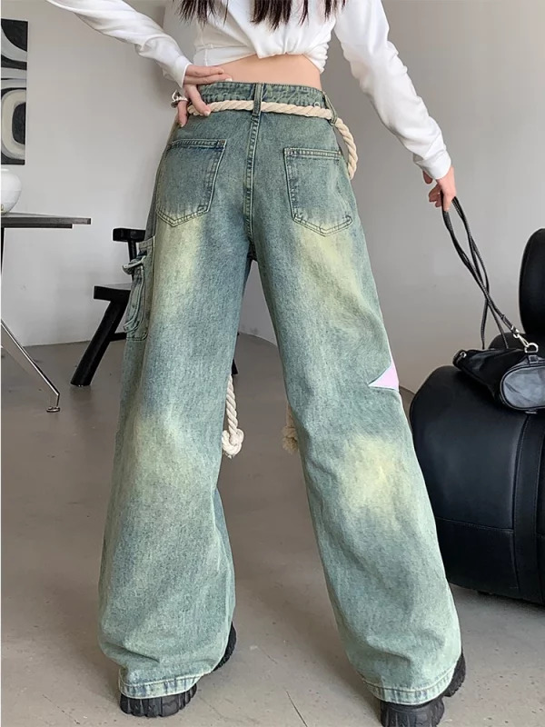 Y2K Aesthetic Vintage Hip-Pop Baggy Wide Leg Star Denim Pants - Women's Streetwear Cyber Punk Gr