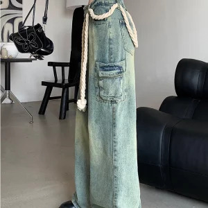 Y2K Aesthetic Vintage Hip-Pop Baggy Wide Leg Star Denim Pants - Women's Streetwear Cyber Punk Gr