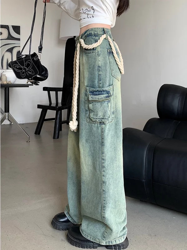 Y2K Aesthetic Vintage Hip-Pop Baggy Wide Leg Star Denim Pants - Women's Streetwear Cyber Punk Gr