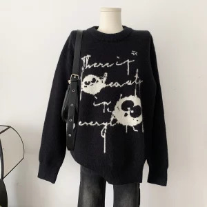 Y2K Aesthetic Vintage Oversize Sweater - Harajuku Grunge Long Sleeve Pullover