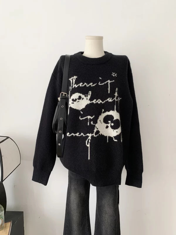 Y2K Aesthetic Vintage Oversize Sweater - Harajuku Grunge Long Sleeve Pullover