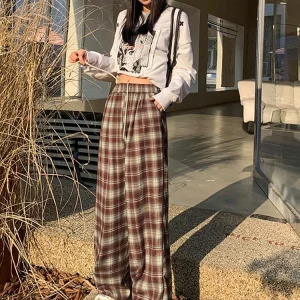 Y2K Aesthetic Vintage Plaid Baggy Joggers - Autumn Women's Grunge Harajuku Fashion