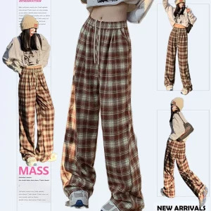 Y2K Aesthetic Vintage Plaid Baggy Joggers - Autumn Women's Grunge Harajuku Fashion