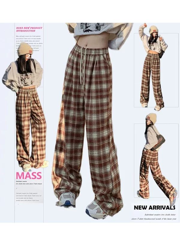 Y2K Aesthetic Vintage Plaid Baggy Joggers - Autumn Women's Grunge Harajuku Fashion