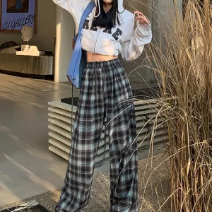 Y2K Aesthetic Vintage Plaid Baggy Joggers - Autumn Women's Grunge Harajuku Fashion