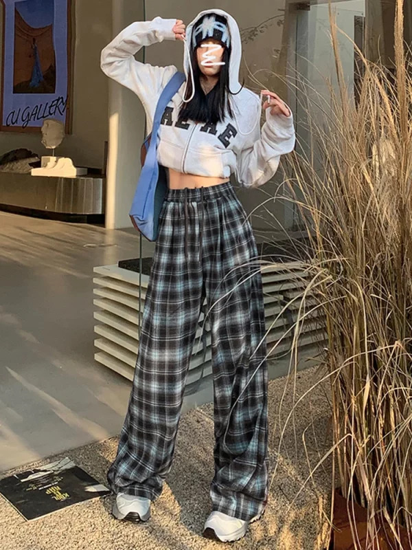 Y2K Aesthetic Vintage Plaid Baggy Joggers - Autumn Women's Grunge Harajuku Fashion