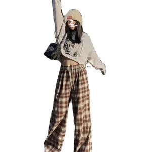 Y2K Aesthetic Vintage Plaid Baggy Joggers - Autumn Women's Grunge Harajuku Fashion