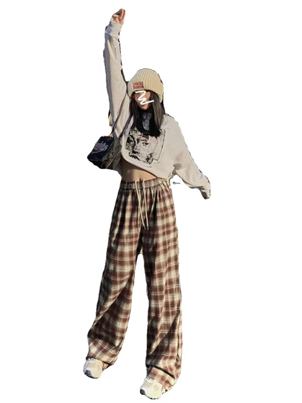 Y2K Aesthetic Vintage Plaid Baggy Joggers - Autumn Women's Grunge Harajuku Fashion