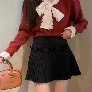 Y2K Aesthetic Vintage Pleated Skirt Shorts - Korean Mori Woolen High Waist Gyaru Harajuku Fashion