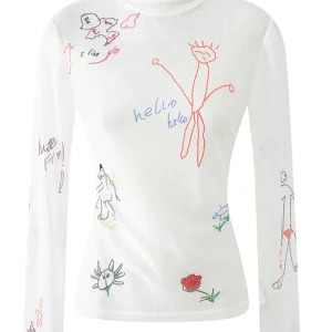 Y2K Aesthetic Women's Fashion: See-Through Tops, Graphic Tees, Long Sleeve Prints