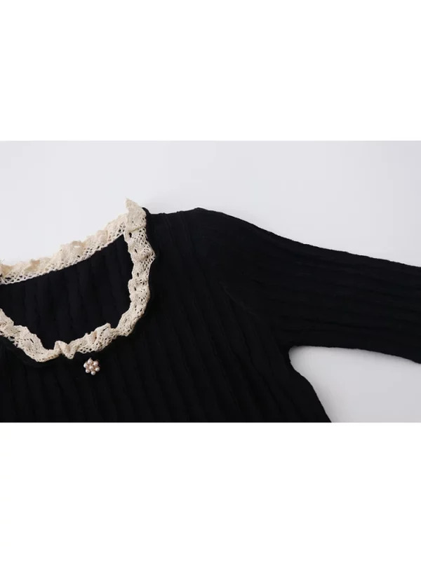 Y2K Aesthetic Women's Long Sleeve Lace Knit Crop Top - Vintage Grunge Style