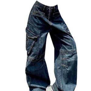 Y2K American Vintage Hip-Pop Baggy Wide Leg Denim Pants - Mom Stacked Jeans for Women