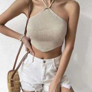 Y2K Backless Knit Crop Top - Sexy Spicy Tank for Retro 90s Fashion, Grunge, and Summer Outfits