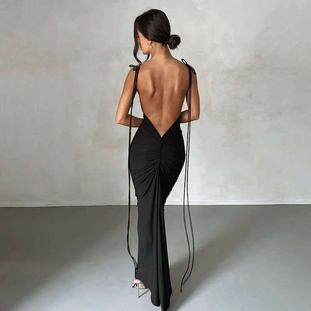 Y2K Backless Maxi Dress - Sexy Pink Bodycon Prom, Elegant Evening Party, 90s Grunge Fashion