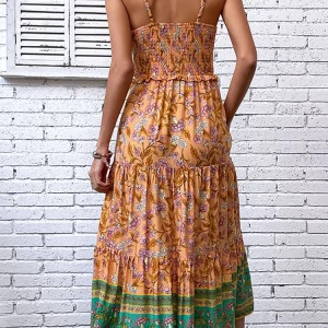 Y2K Backless Ruffle Boho Beach Slip Dress - Sexy Long Floral Summer Outfit for Women